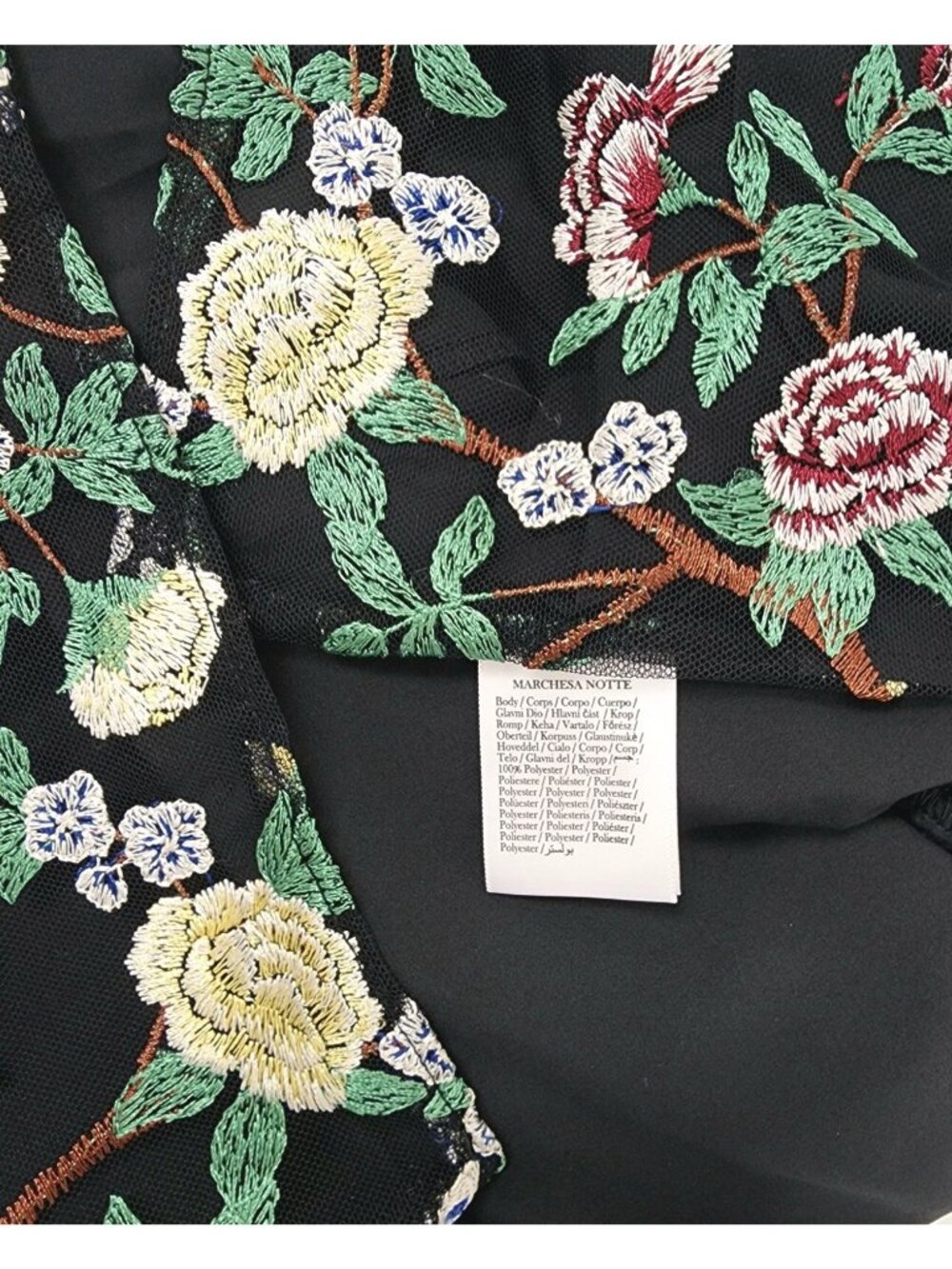 Marchesa Notte Botanical Embroidered Tulle Midi Cocktail Dress Black Size 2 - Picture 5 of 6